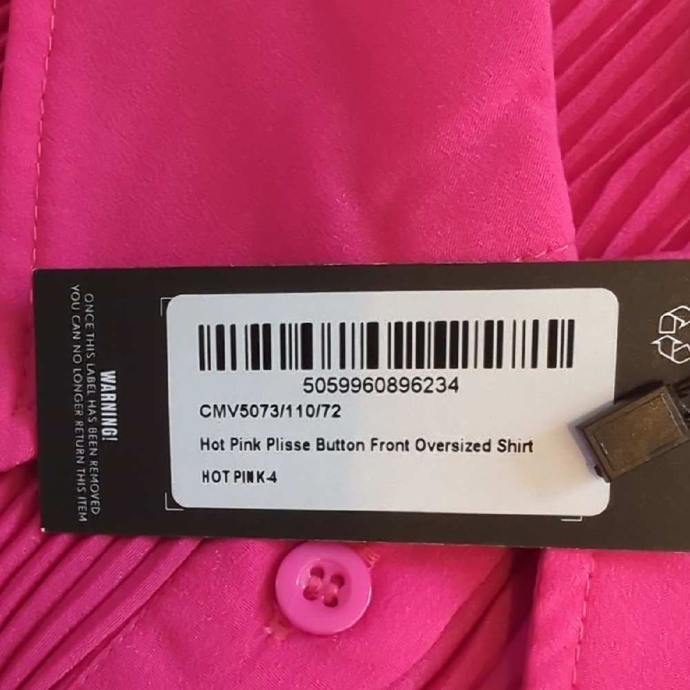 NWT PrettyLittleThing Hot Pink Plisse Oversized Shirt Size 0 - Picture 7 of 9